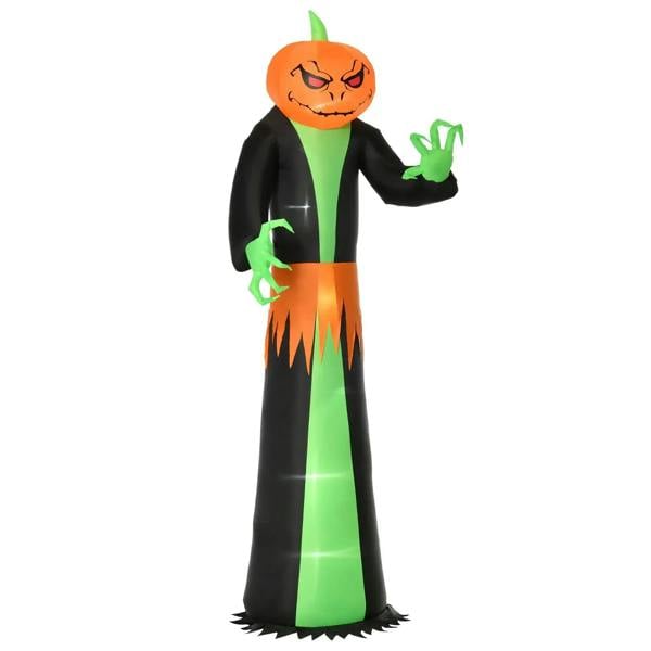 Inflatable Halloween pumpkin-ghost decoration with LED glow, black robe, orange jack-o’-lantern head