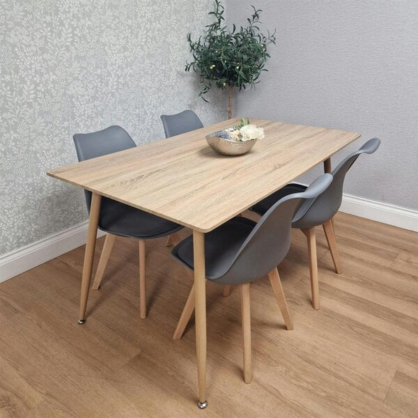 KOSY KOALA 4 Seater Modern Dining Table 140cm with Wood Effect Metal Leg and 4 Grey Chairs for Kitchen & Dining Room