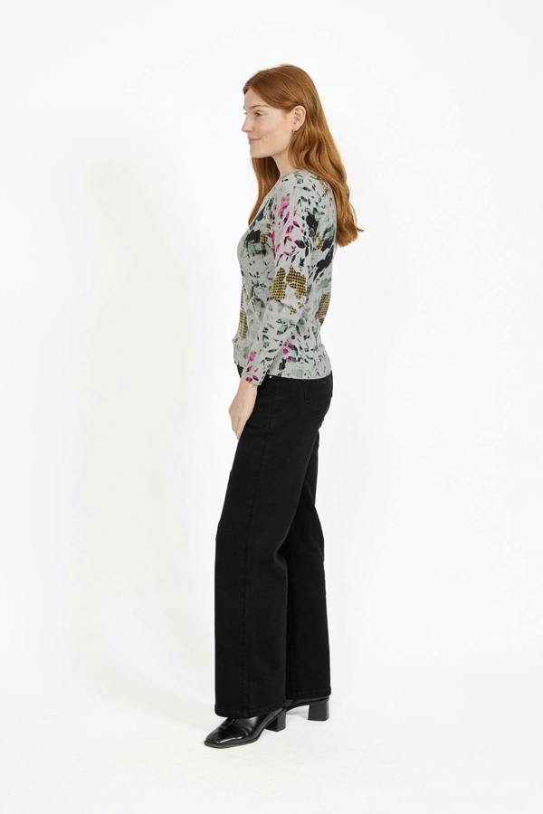 Mudflower Floral Print V-Neck Lightweight Knit Jumper