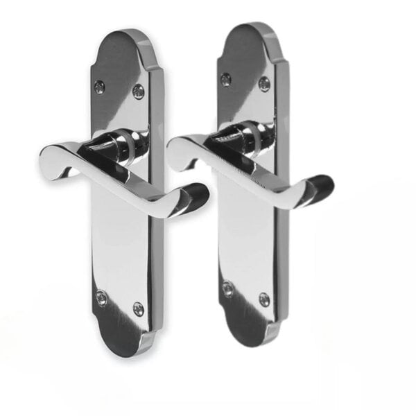 EDH Door Hardware 8 Pair Pack Polished Chrome Victorian Scroll Door Handles on Shaped Backplate – Lever Latch – 169mm x 40mm