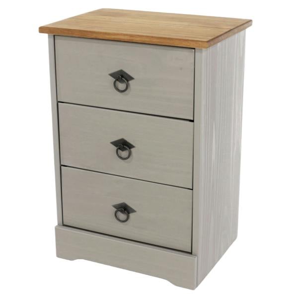 Core Products Corona Grey Modern 3-Drawer Bedside Cabinet