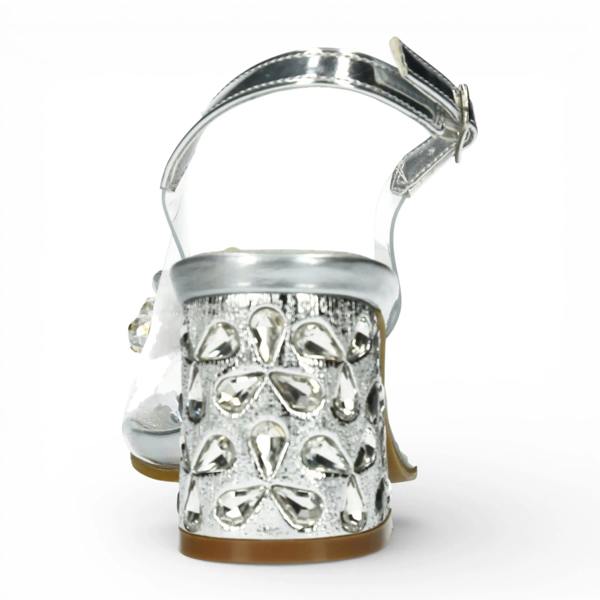 Laura Vita Marlene 12 - Women’s Clear Silver Block Heel Sandals