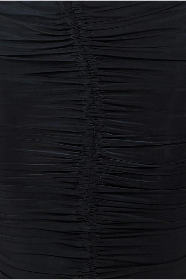 Asymmetrical Neck Ruched Midi Dress - Black DR3541