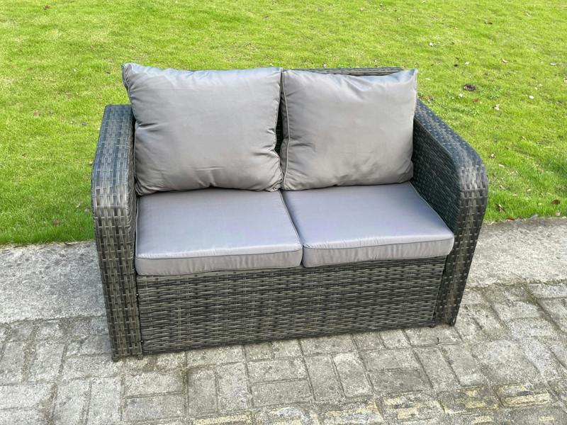Fimous 2 Seater Curved Arm Rattan Love Sofa Patio Outdoor Garden Furniture With Cushion