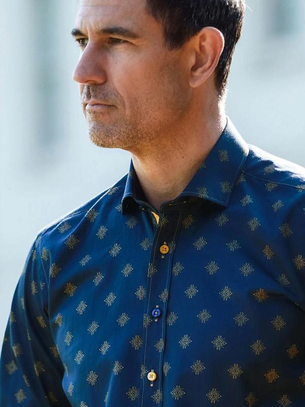 Claudio Lugli Talisman Mosaic Print Men's Long Sleeve Satin Cotton Shirt