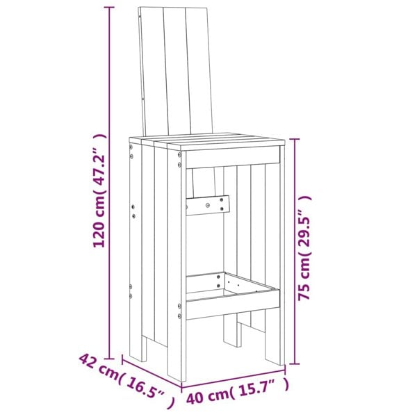 Berkfield Bar Stools 2 pcs Grey 40x42x120 cm Solid Wood Pine