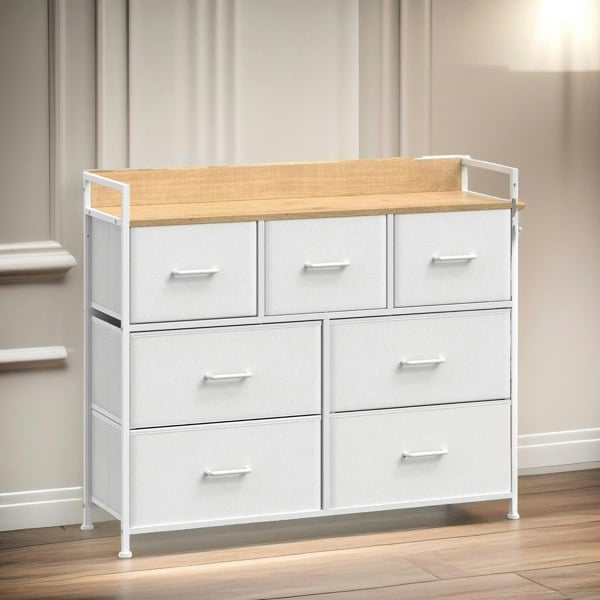 Rafaelo Mobilia Industrial Bedroom Chest With 7 Fabric Drawers White