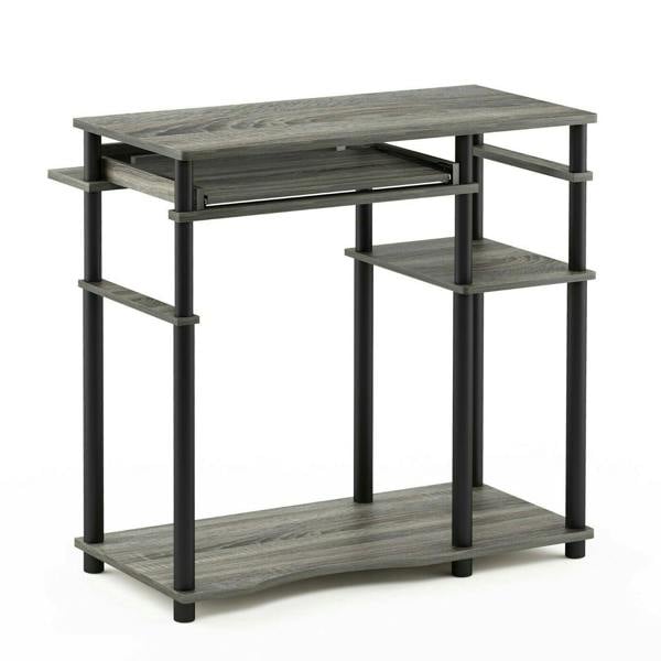 WALPLUS Abbott Computer Desk with Bookshelf, French Oak Grey/Black | Modern Desk Designed for Contemporary Interiors