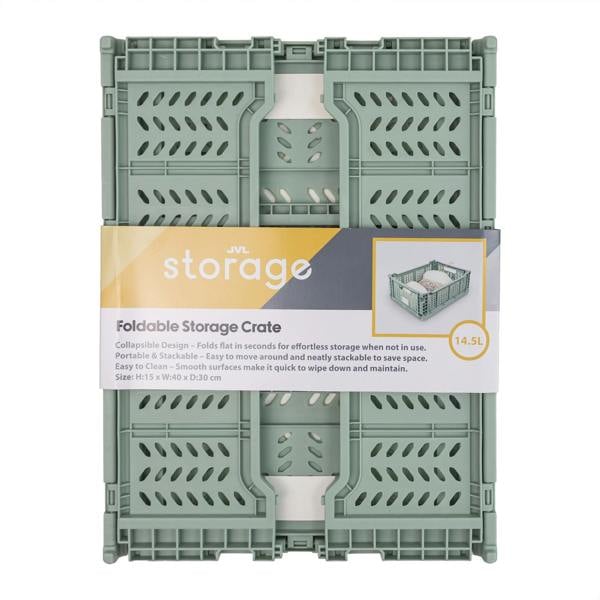 JVL STACKIT - Plastic Foldable Storage Crate -14.5L - Green