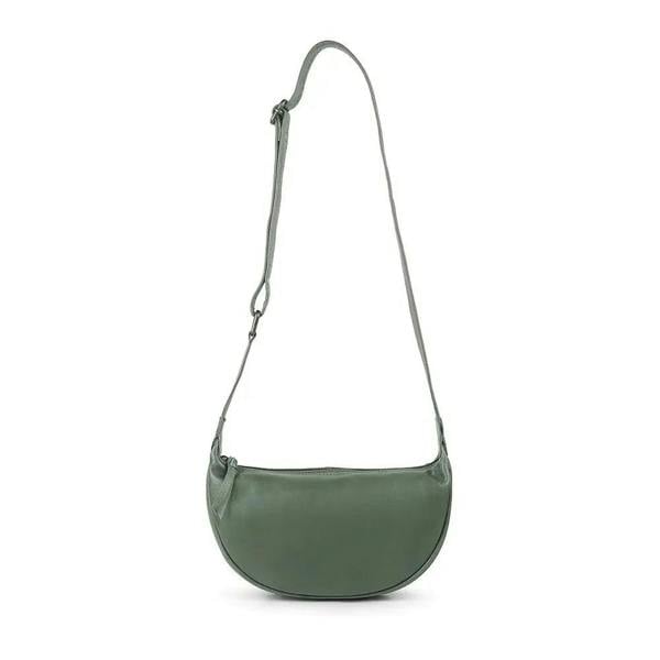 Green Leather Half Moon Bag Washed Cancun 04