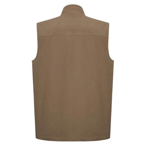 Back view of Hoggs of Fife Rothesay utility gilet in brown with clean panel design