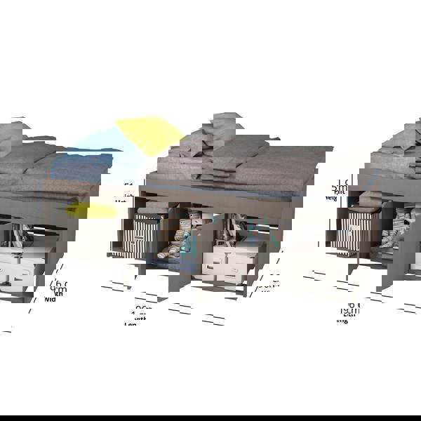 Dimensions of the grey bed frame.