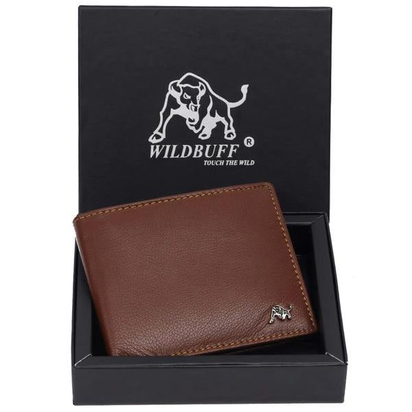 WILDBUFF Mens Brown Leather Wallet Timeless Everyday Wallet, Gift Ready