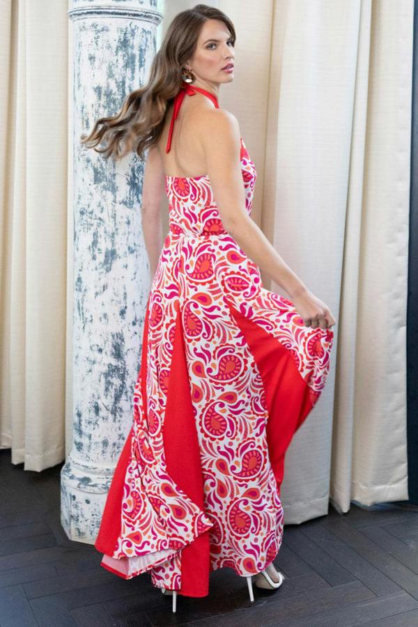 HotSquash Halter Neck Maxi Dress with Contrast Panels
