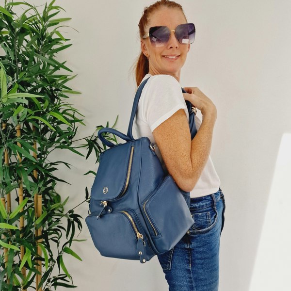 KeriKit England Amber Midi Leather Backpack - Denim Blue