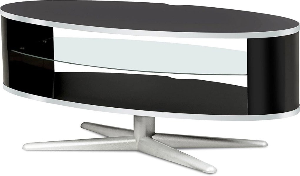 MDA Designs Orbit 1100BB Gloss Black TV Stand with Gloss Black Elliptic Sides for Flat Screen TVs up to 55"