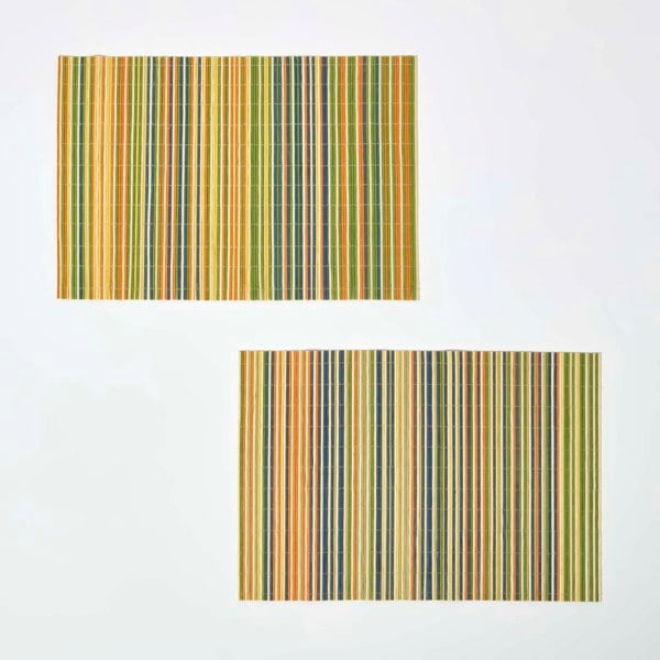 HOMESCAPES Striped Bamboo Placemats, Set of 2