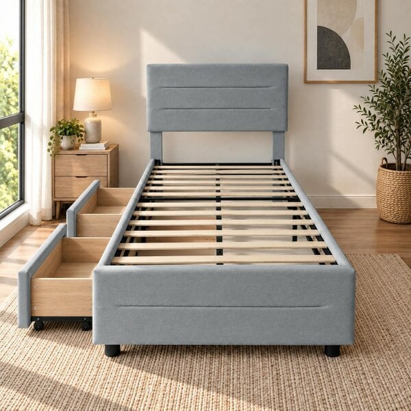 HOMEWEDO  Bed Frame with 2 Storage Drawers, Velvet Upholstered Headboard
