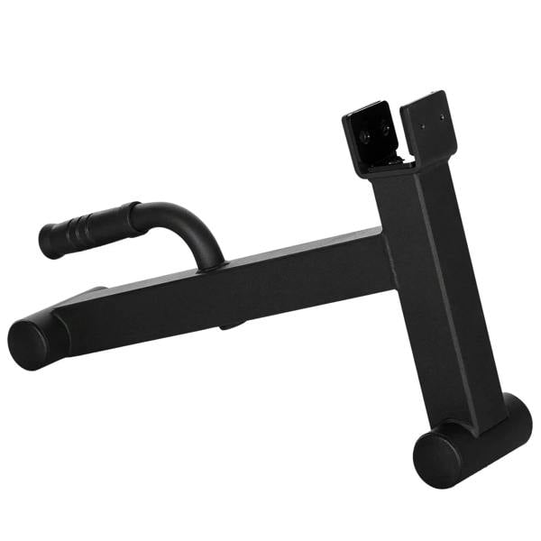 Black deadlift barbell jack with curved non-slip handle and wide base feet