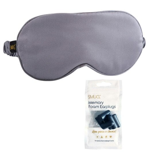 SMUG Satin Sleep Mask - Grey - Sleep Mask & Black Earplugs