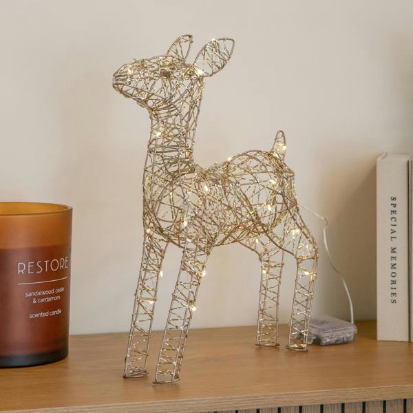 Samuel Alexander 38cm Gold Twist Light Up Baby Reindeer Christmas Decoration with LEDs