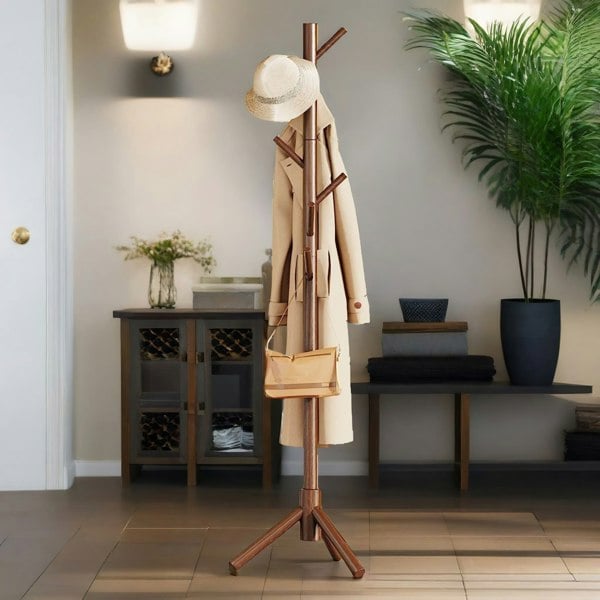 Rafaelo Mobilia Wooden Coat Stand Stand With 8 Hooks Brown