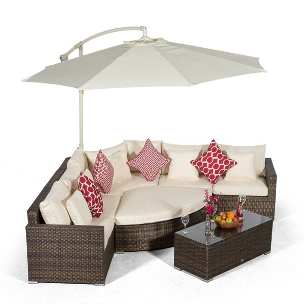 Giardino Santorini L Shape Modular 5 Seat Rattan Corner Sofa Set With Daybed Ottoman & Coffee Table
