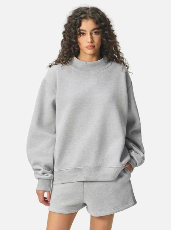 Anniou Heavyweight Fleece Mock Neck Pullover - Grey