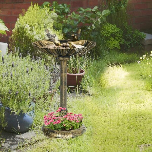 81cm Tall Bird Bath with 2 Decorative Birds, Vintage Style Birdbath with Flower Planter Base, Bird Bath Bowl for Garden, Bronze Tone - Bronze Tone