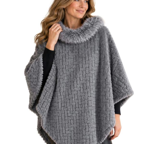 Love EMVY Ladies Faux Fur Poncho Cape with Fluffy Collar