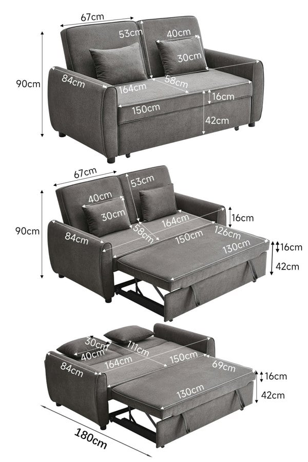 Living and Home 2 Seater Linen Convertible Sofa Pull Out Sofa Bed with Pillows