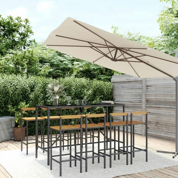 Berkfield 9 Piece Garden Bar Set Black Poly Rattan& Solid Wood Acacia