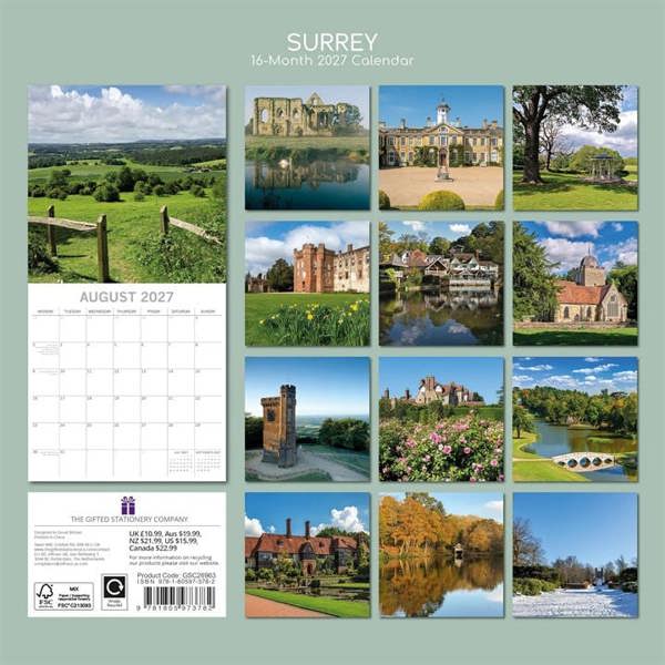 Surrey Calendar 2027, Wall Calendars, Month To View, Travel, Gift