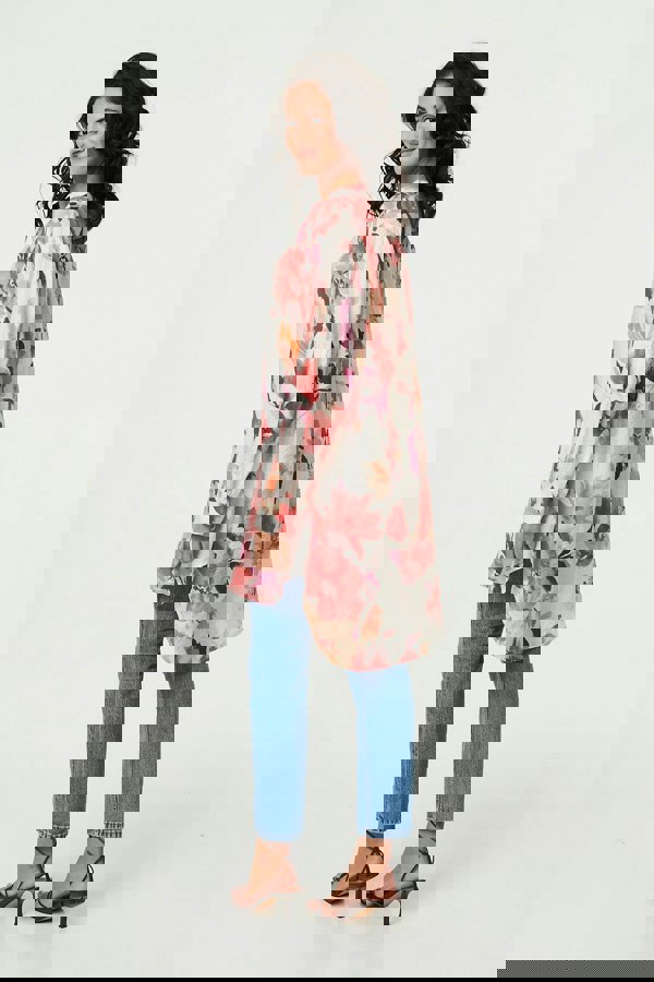 Pink | Floral Long Sleeve Longline Shirt Dress
