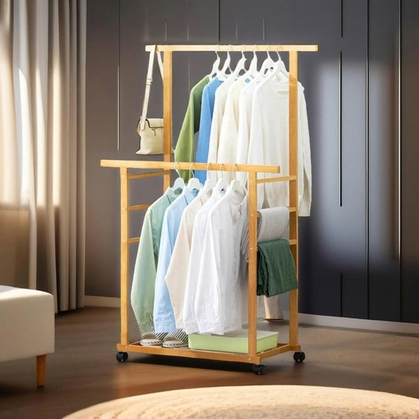 Rafaelo Mobilia Bamboo 4-in-1 Open Wardrobe With Hanging Rails