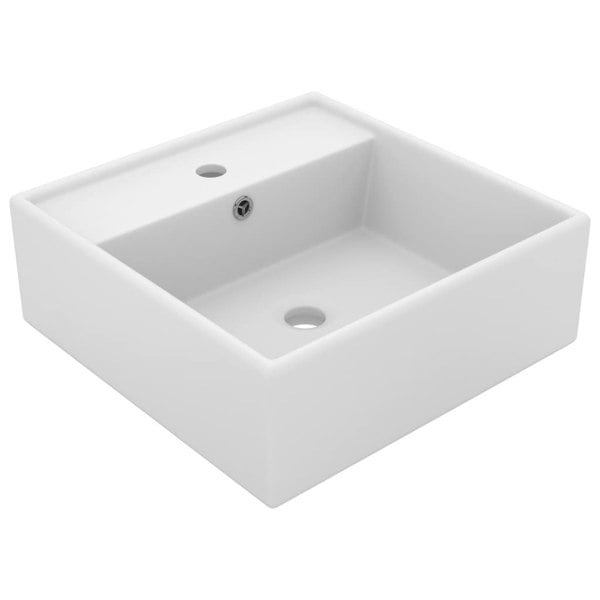Berkfield Luxury Basin Overflow Square Matt White 41x41 cm Ceramic