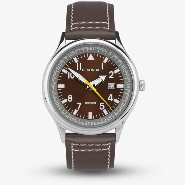 Sekonda Classic Aviator Brown Leather Strap Watch 3882