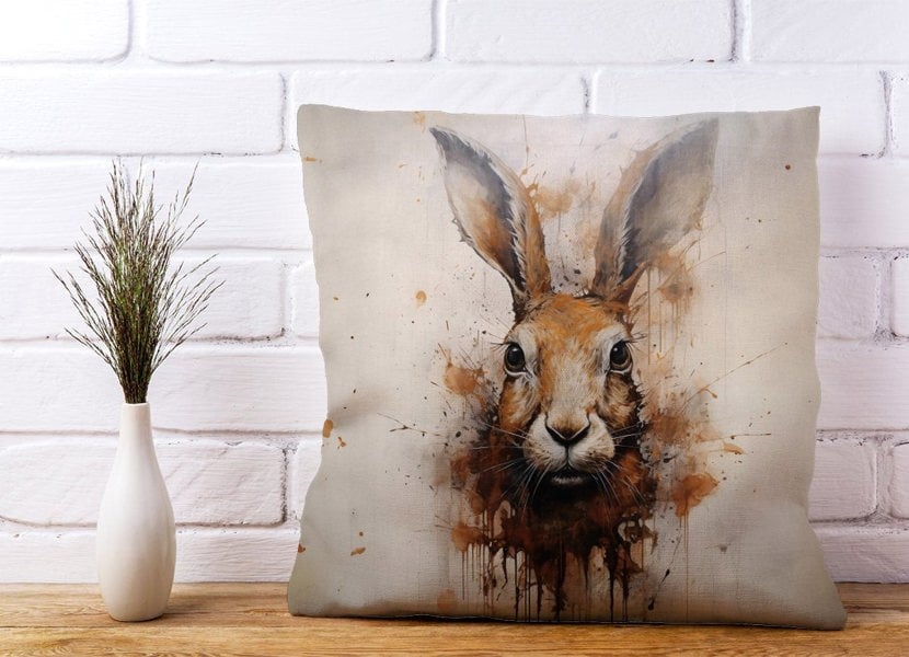 Warren Reed Watercolour Hare Face Cushions