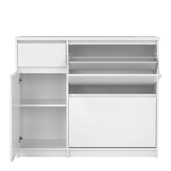 Wyld Haus Budapest White Wooden Shoe Cabinet 3 Doors 1 Drawer