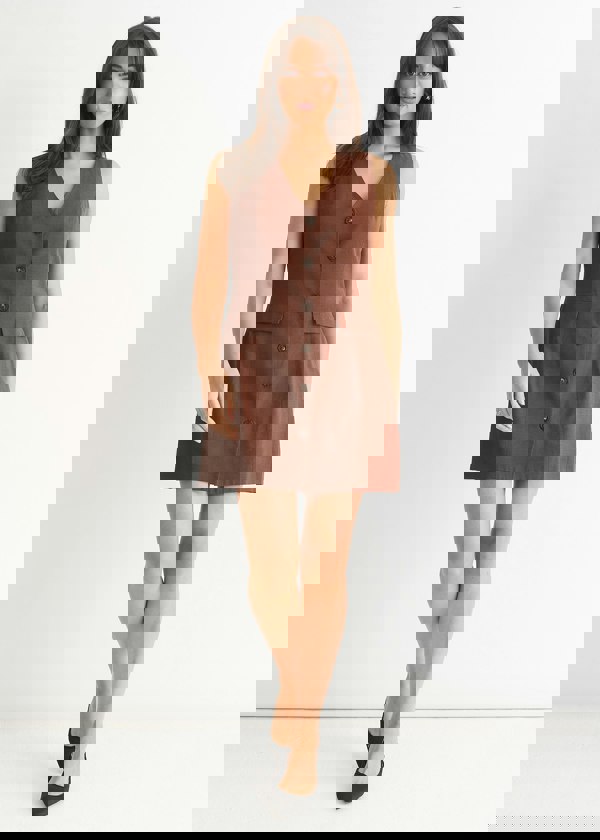 Gini London Chocolate Linen Button Through  Mini Shirt Dress