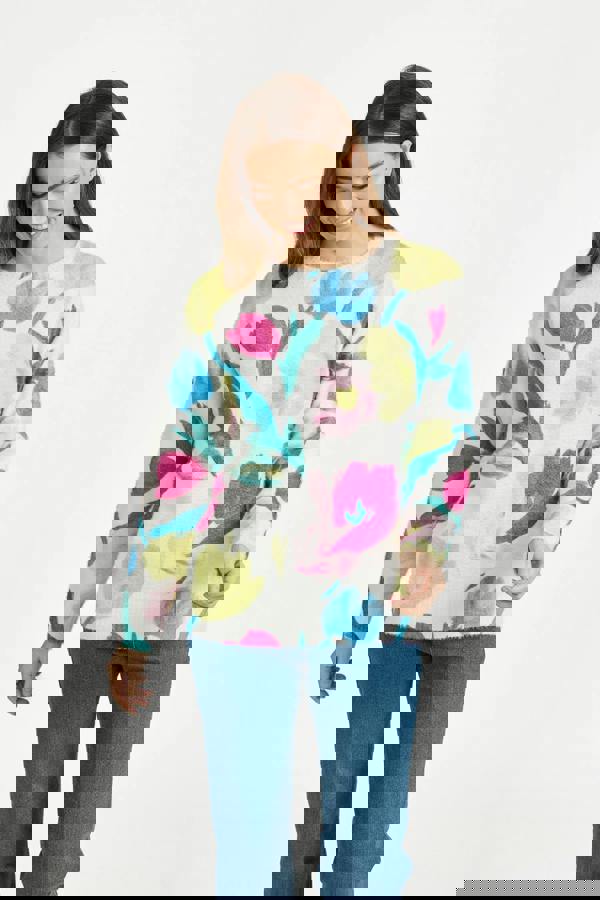 Mudflower Floral Print Fluffy Yarn Jumper