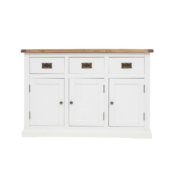Cosenza Off White 3 Drawer 3 Door Sideboard Brass Drop Handle