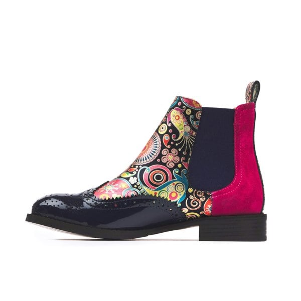 Embassy London Mamacita - Navy Pink - Women's almond toe chelsea boot with wingtip brogue detail
