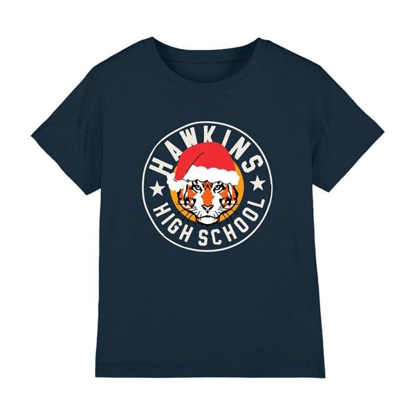 Stranger Things Kids Hawkins Badge Christmas T-Shirt - Navy
