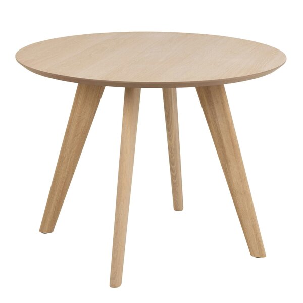 Wyld Haus Hamilton Dining Set Round Natural Oak Effect Wooden Dining Table + 4 Grey Fabric Dining Chairs