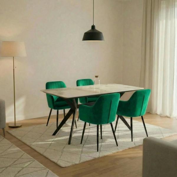 San Diego Marble Top Dining Table with Charlotte Velvet Chairs - Madefor.Living