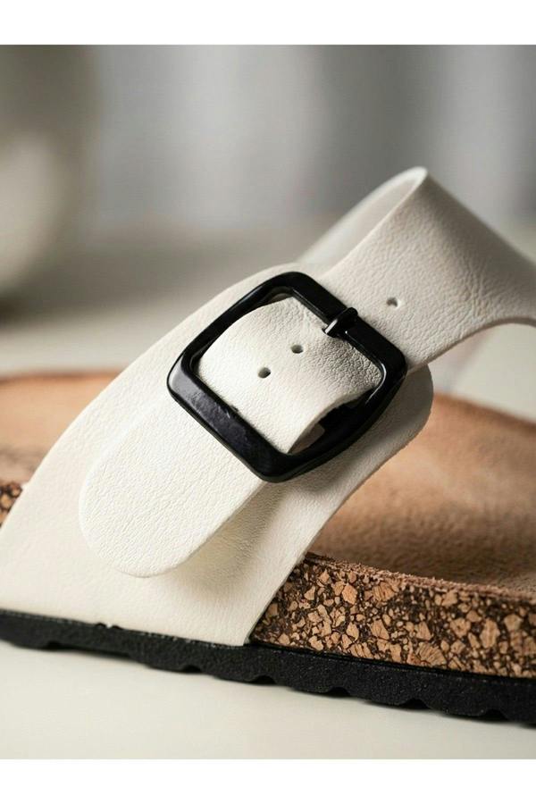Wren Buckle Cork Toe Post Sandal - White