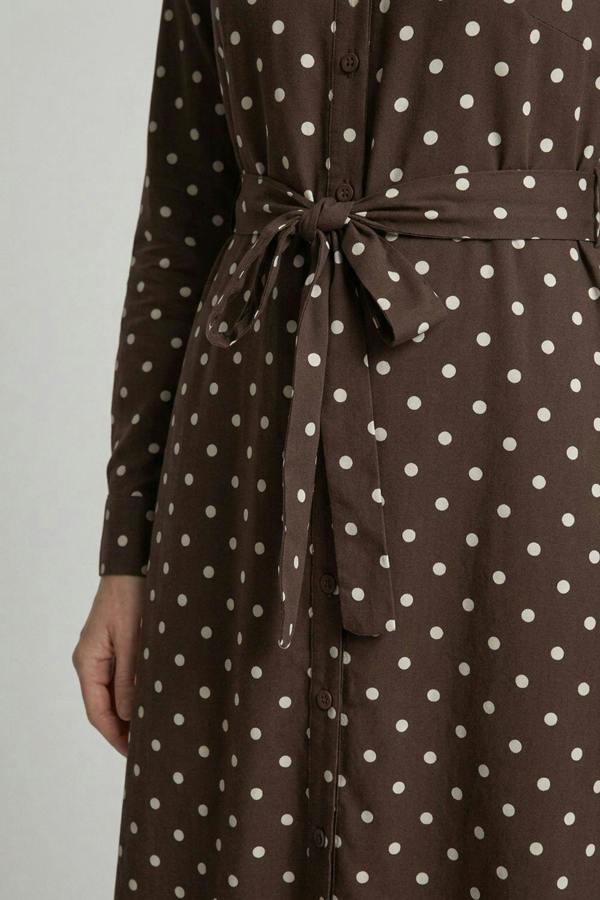 Izabel London Polka Dot Tie Waist Maxi Shirt Dress