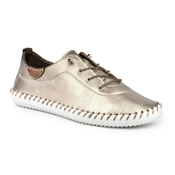 Lunar Women's St Ives Leather Plimsolls - Gold/White