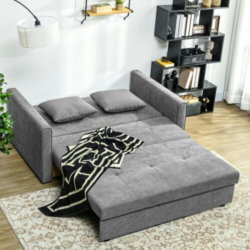 Wyld Haus Lane Mili Snow Flannel Grey 2 Seater Sofa Bed With Built In Storage